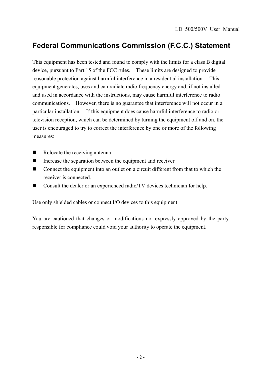 Nesco LD 500/500V 15" User Manual | Page 2 / 18