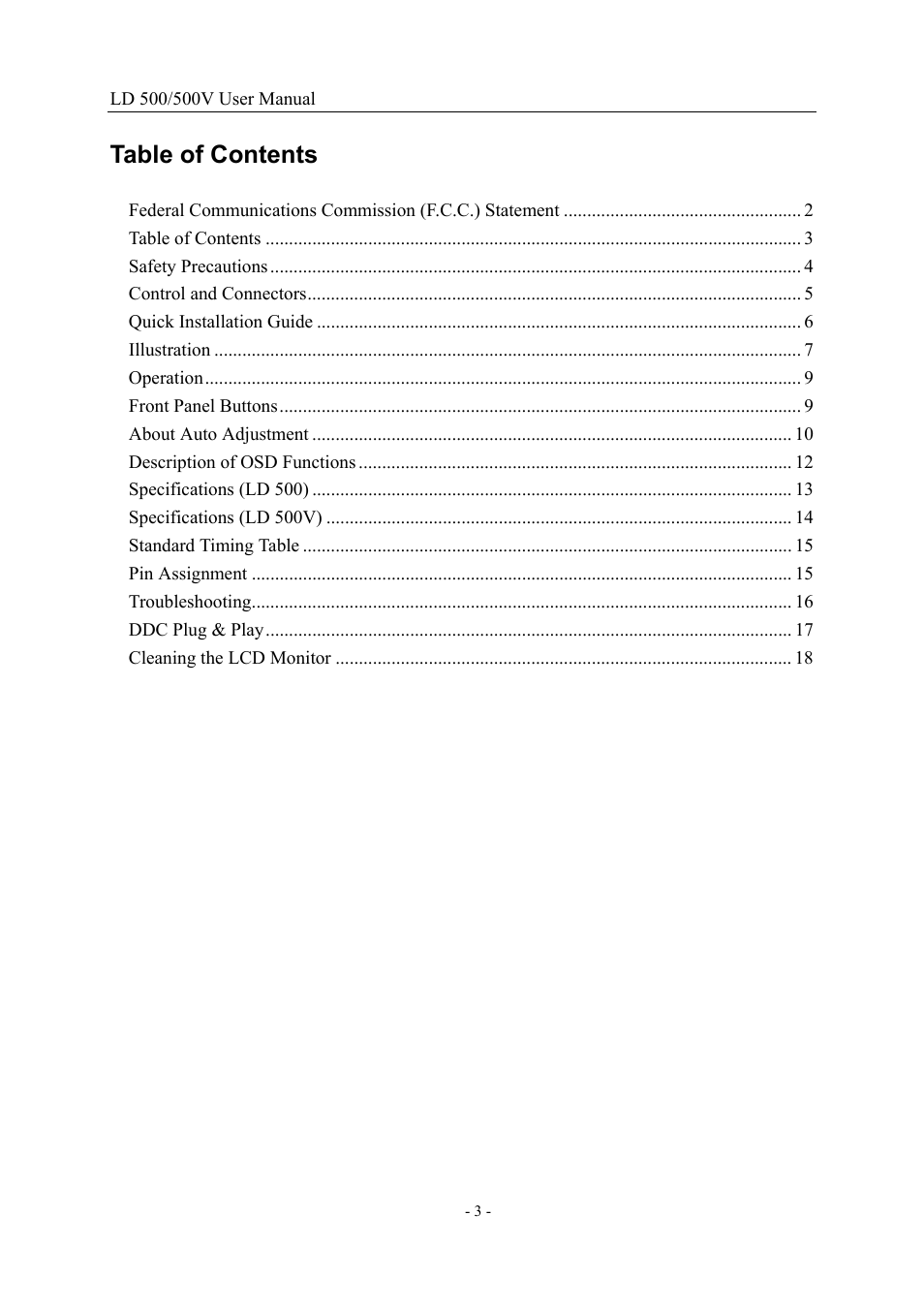 Nesco LD 500/500V 15" User Manual | Page 3 / 18