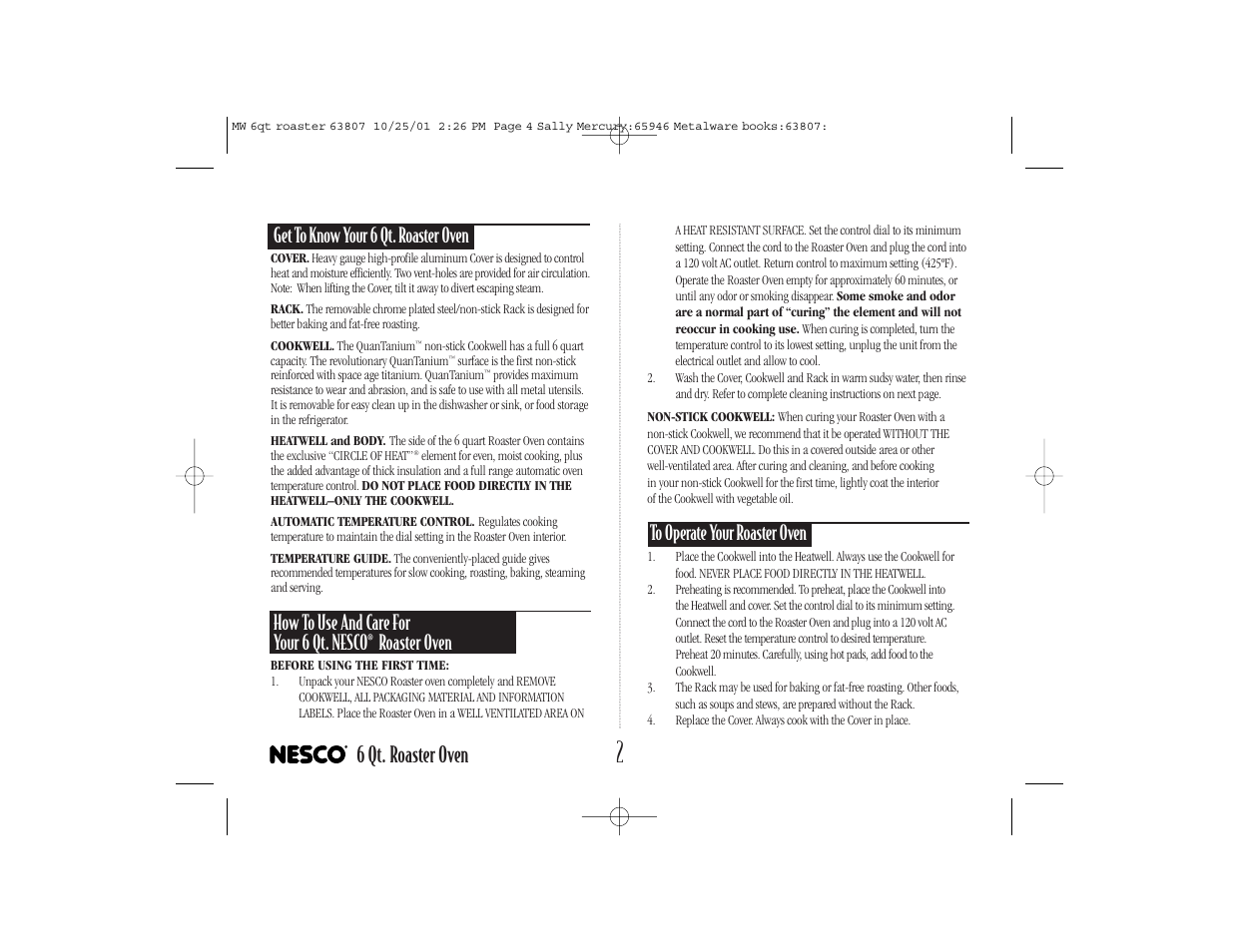 6 qt. roaster oven, Get to know your 6 qt. roaster oven | Nesco 6-QT User Manual | Page 4 / 24