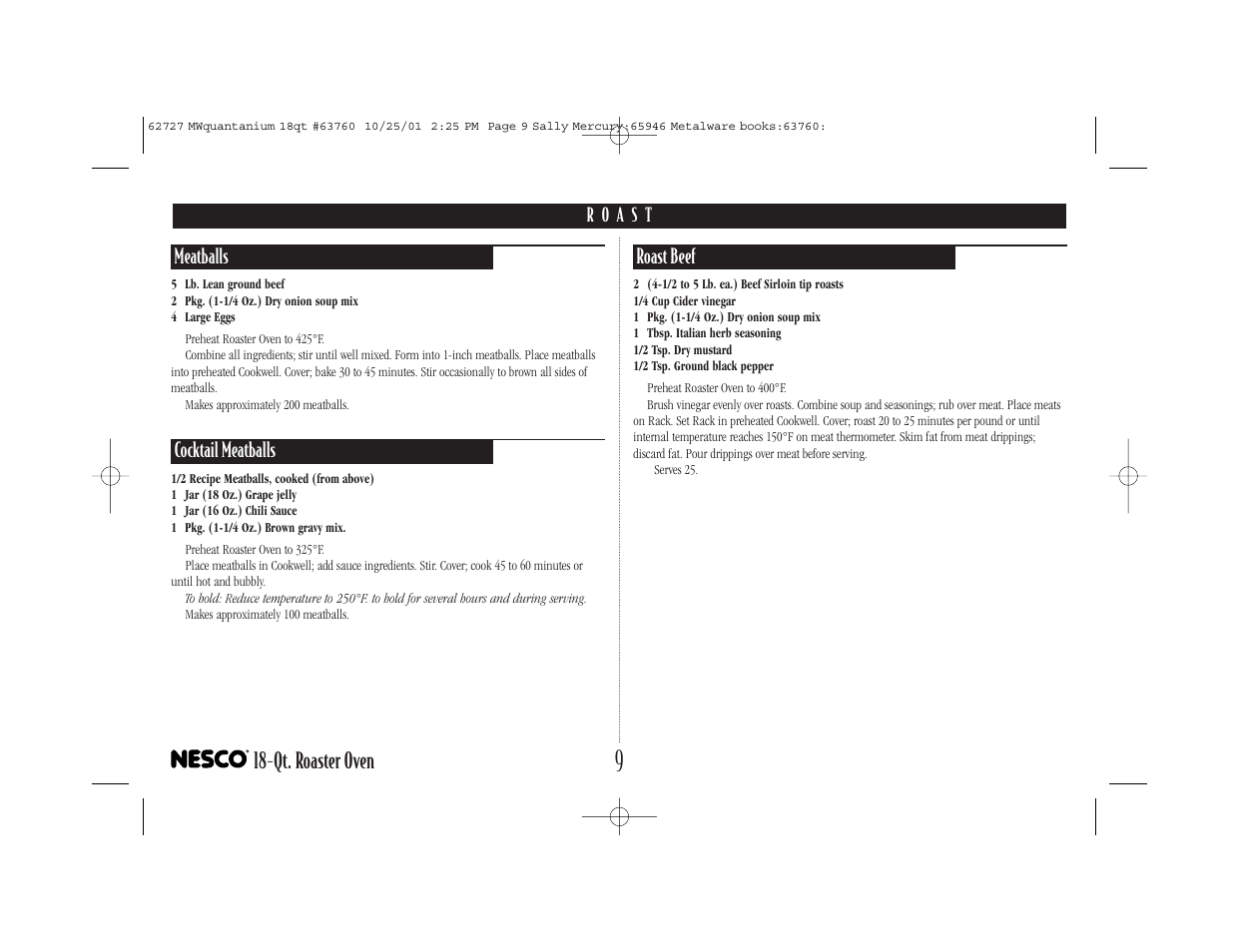 Qt. roaster oven | Nesco 18-Qt. User Manual | Page 10 / 20