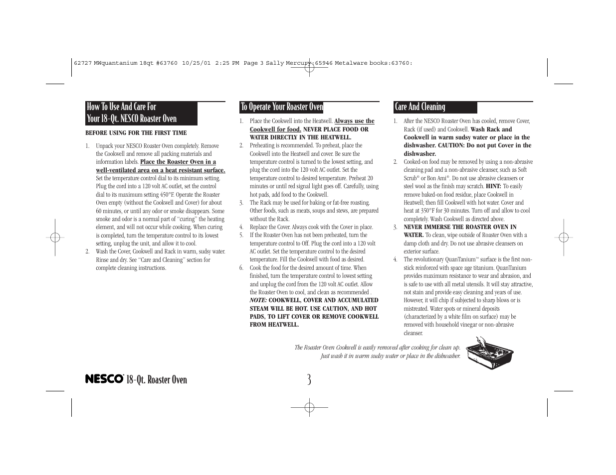 Qt. roaster oven, Care and cleaning, Helpful hints | Nesco 18-Qt. User Manual | Page 4 / 20