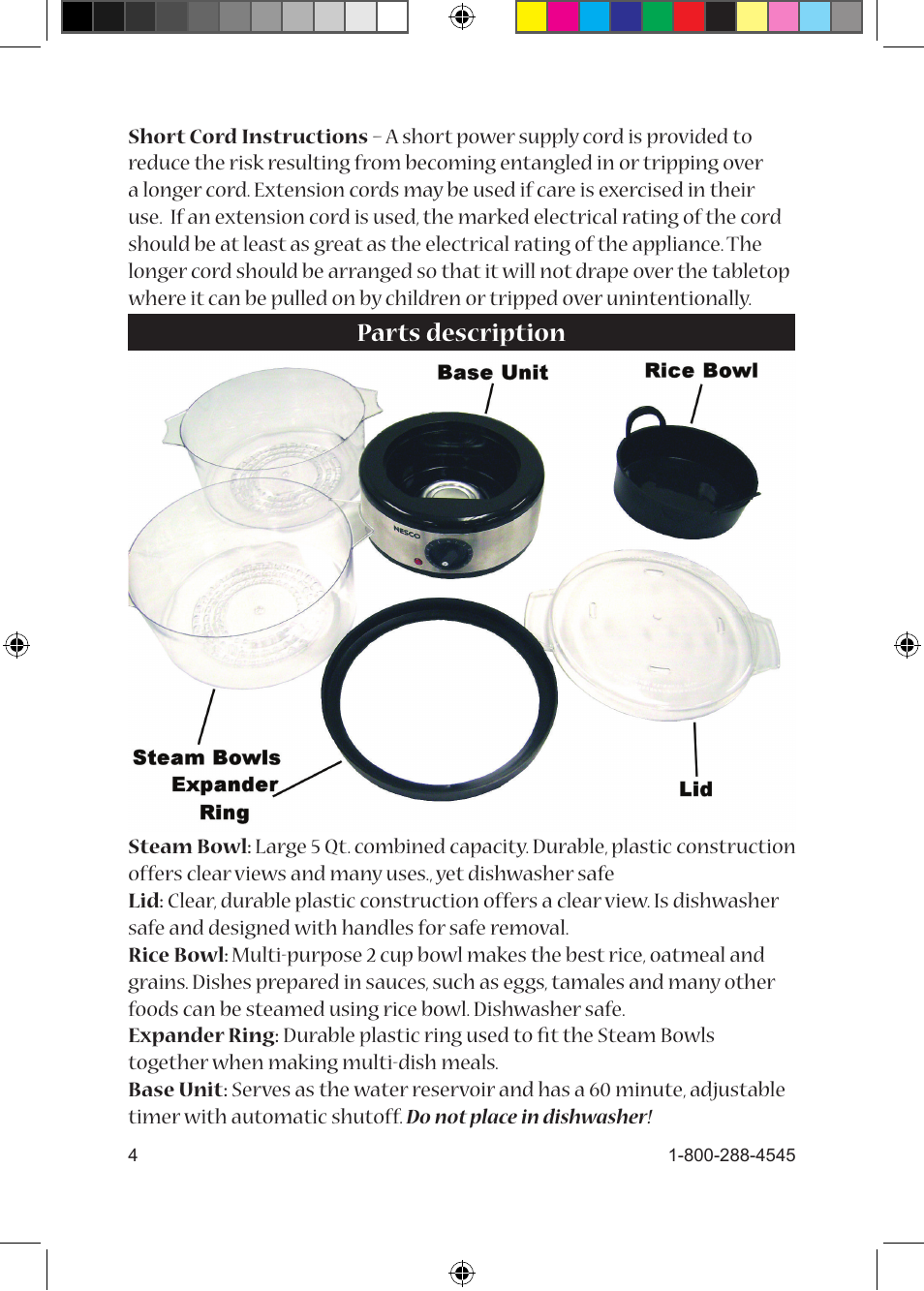 Parts description | Nesco ST-25 User Manual | Page 4 / 12