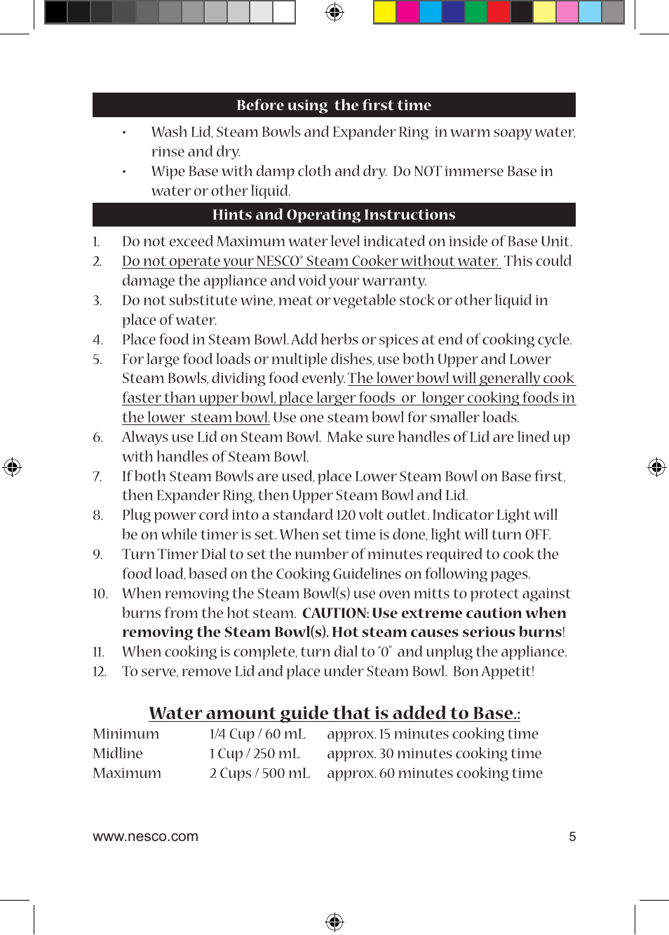 Water amount guide that is added to base | Nesco ST-25 User Manual | Page 5 / 12