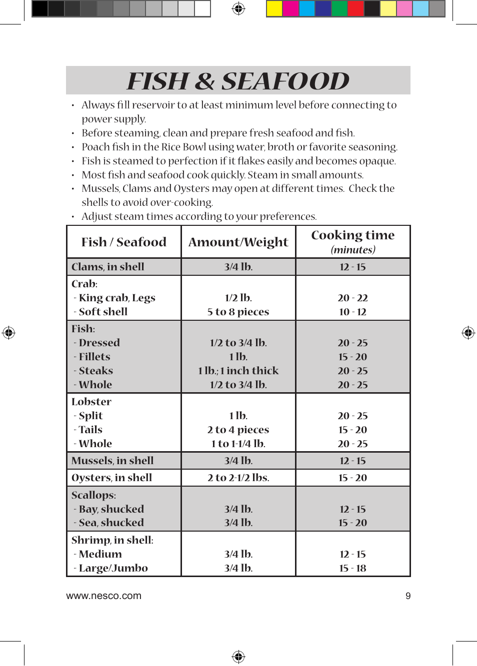 Fish & seafood | Nesco ST-25 User Manual | Page 9 / 12