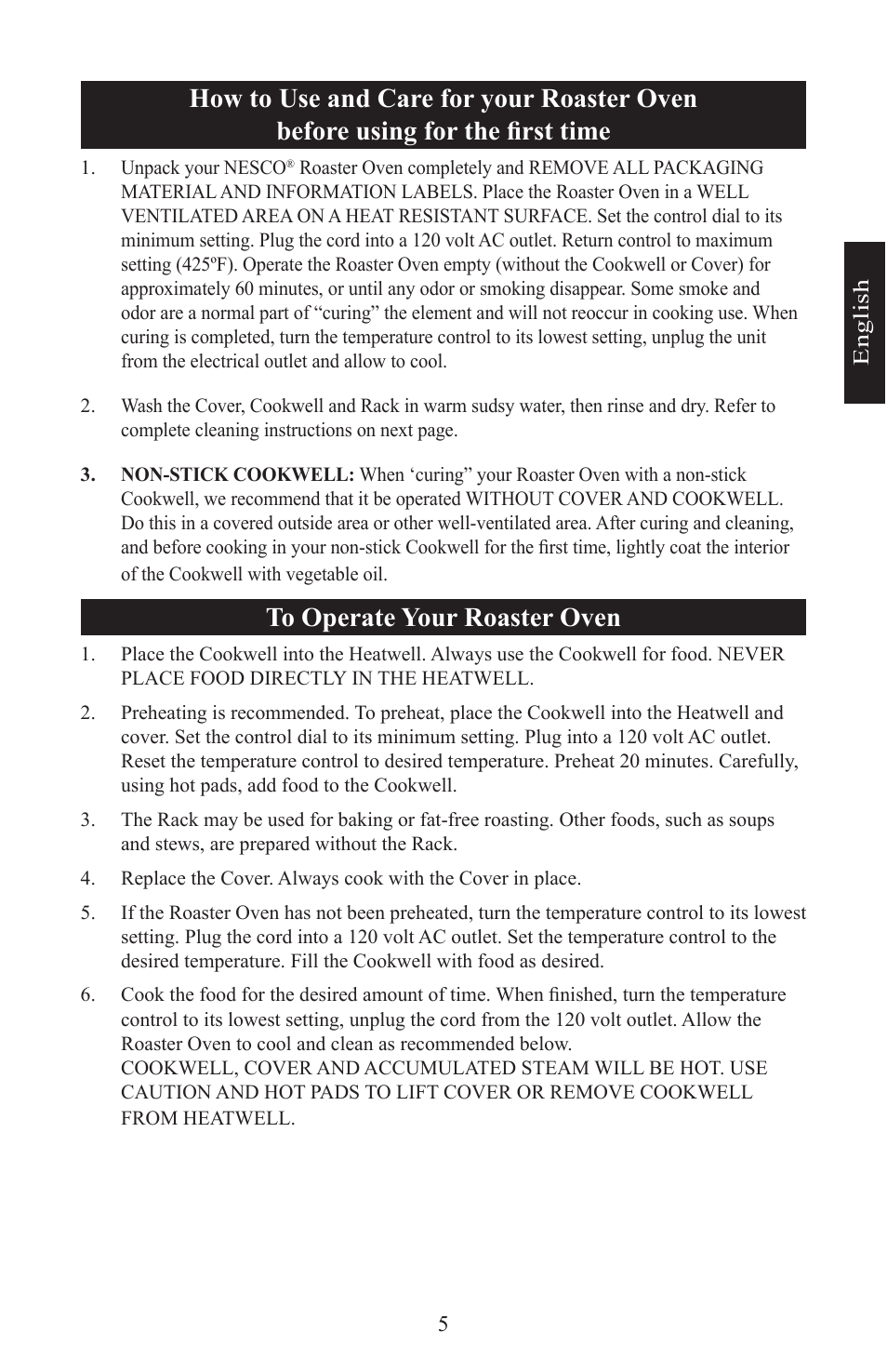 Nesco Electric Roaster Oven User Manual | Page 5 / 36