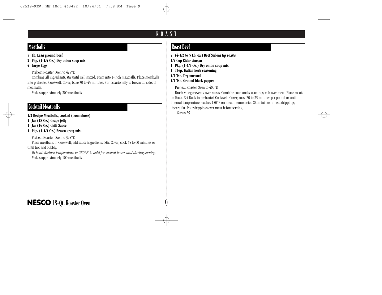 Qt. roaster oven | Nesco 18-Qt. ROASTER OVEN User Manual | Page 10 / 20
