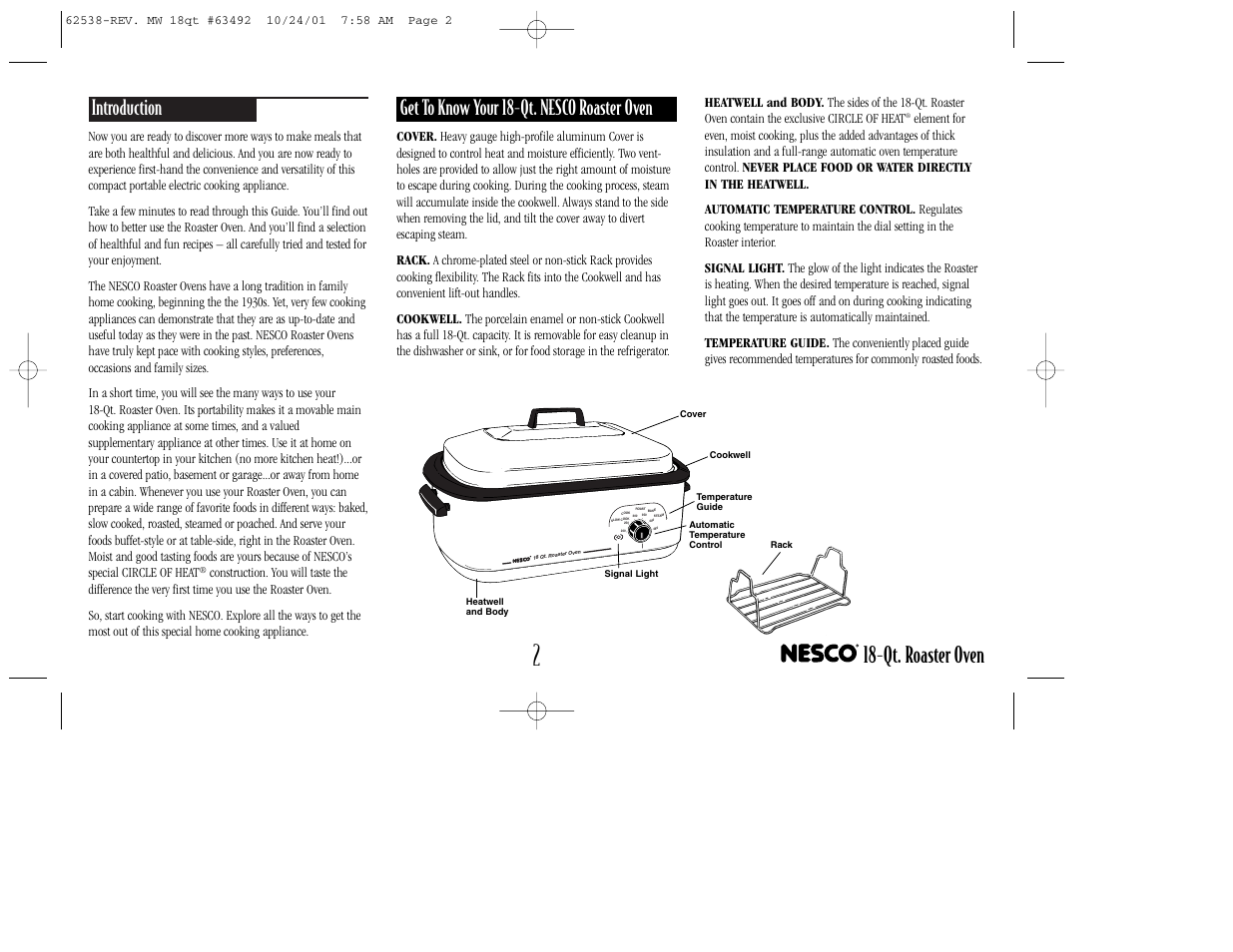 Qt. roaster oven, Introduction, Get to know your 18-qt. nesco roaster oven | Nesco 18-Qt. ROASTER OVEN User Manual | Page 3 / 20