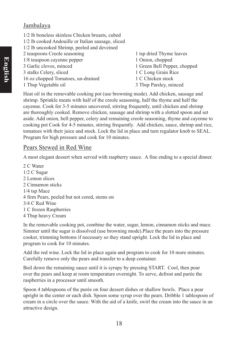 18 e n gl is h jambalaya, Pears stewed in red wine | Nesco PC-6-25 User Manual | Page 18 / 52