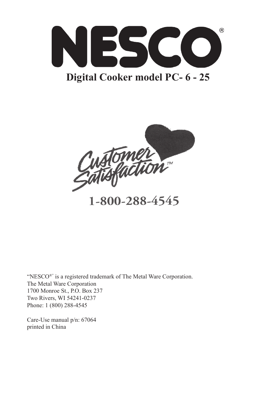 Digital cooker model pc- 6 - 25 | Nesco PC-6-25 User Manual | Page 2 / 52