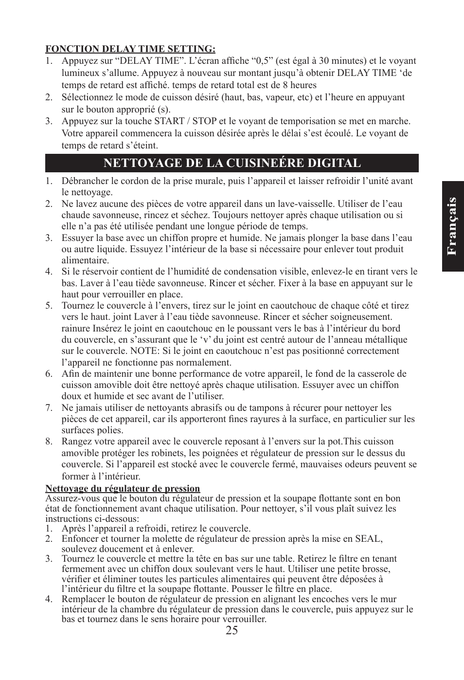 25 f ra n ça is, Nettoyage de la cuisineére digital | Nesco PC-6-25 User Manual | Page 25 / 52