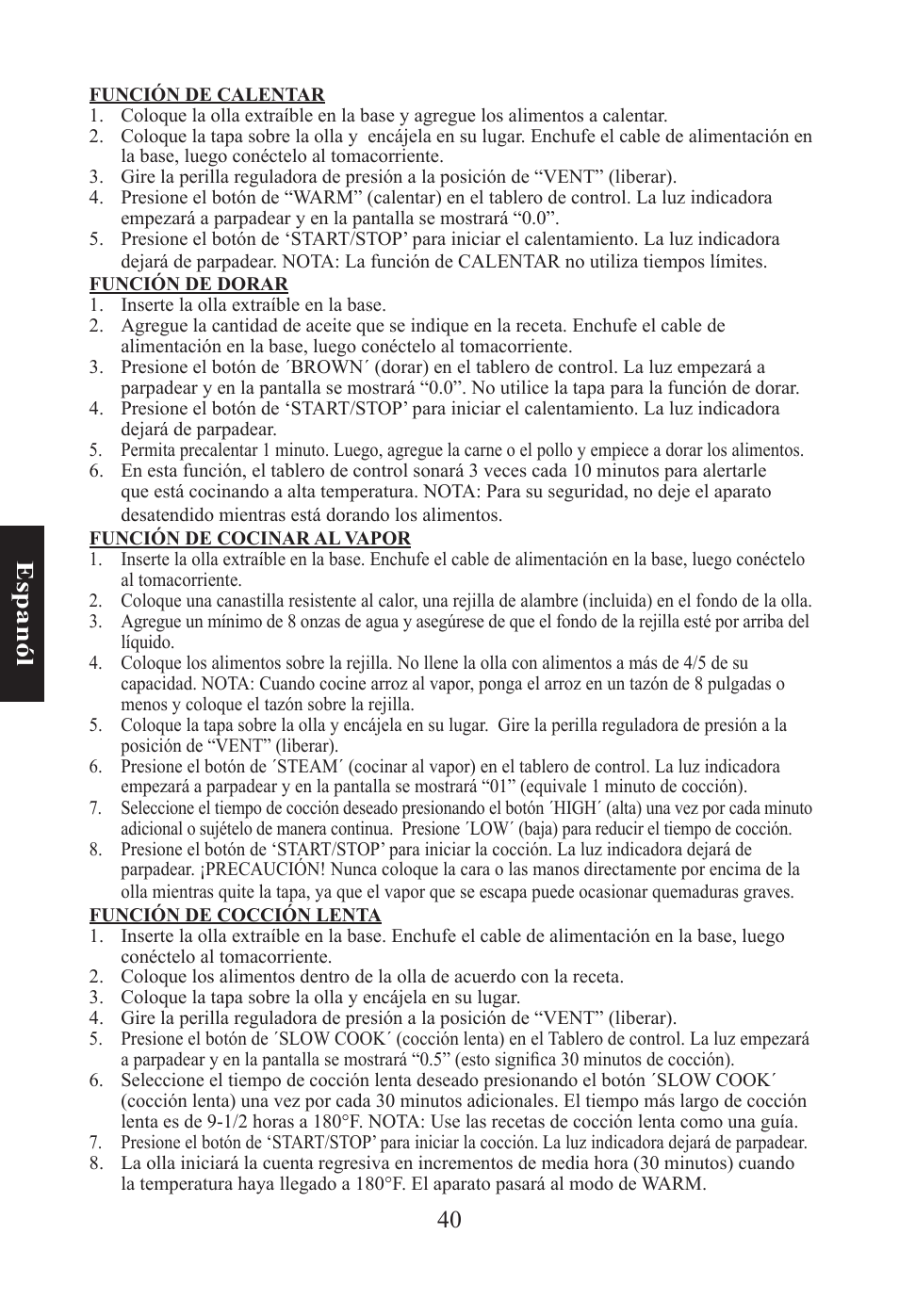 40 e sp an ól | Nesco PC-6-25 User Manual | Page 40 / 52