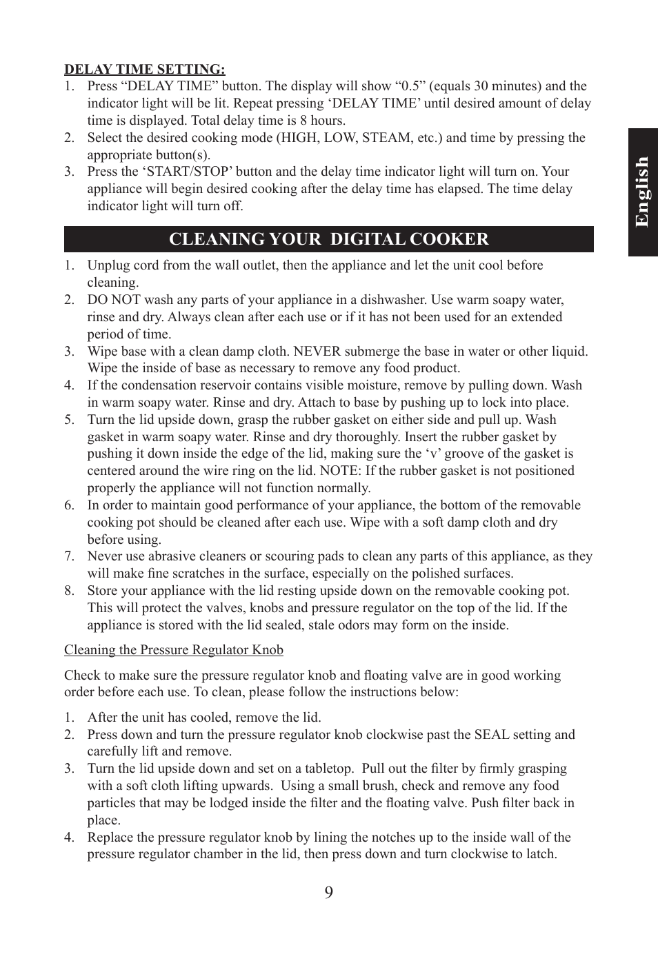 9e n gl is h, Cleaning your digital cooker | Nesco PC-6-25 User Manual | Page 9 / 52