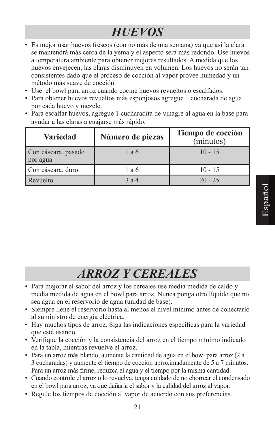 Huevos, Arroz y cereales | Nesco ST-24 User Manual | Page 22 / 28