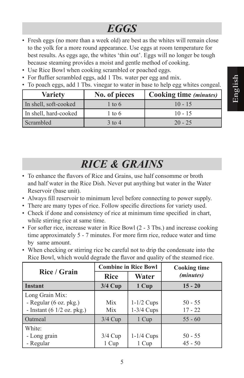 Eggs, Rice & grains | Nesco ST-24 User Manual | Page 6 / 28