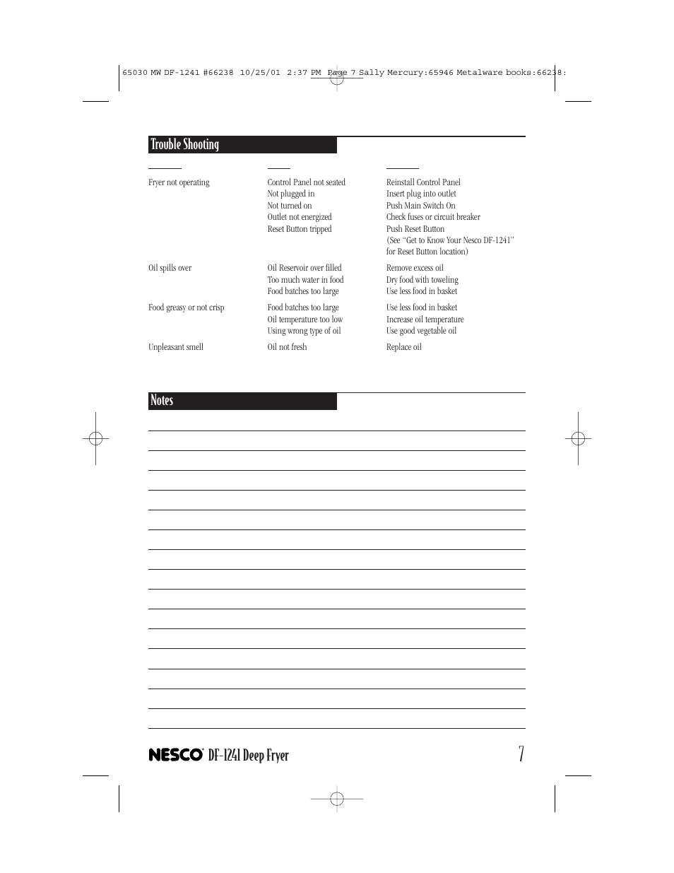 Df-1241 deep fryer, Trouble shooting | Nesco DF-1241 User Manual | Page 7 / 16