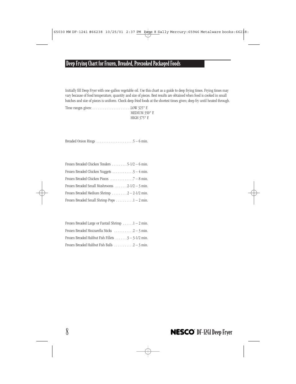 Df-1241 deep fryer | Nesco DF-1241 User Manual | Page 8 / 16