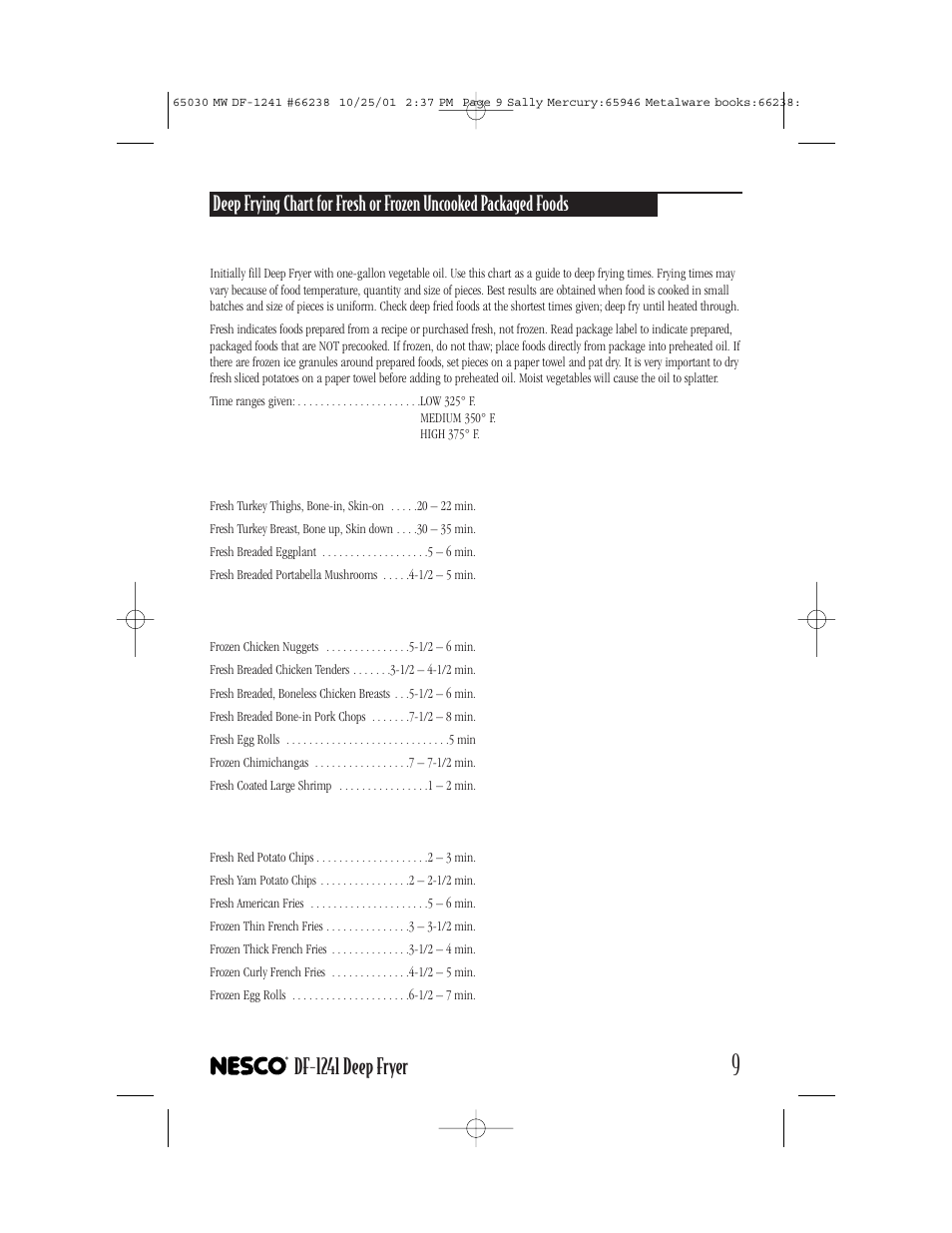 Df-1241 deep fryer | Nesco DF-1241 User Manual | Page 9 / 16