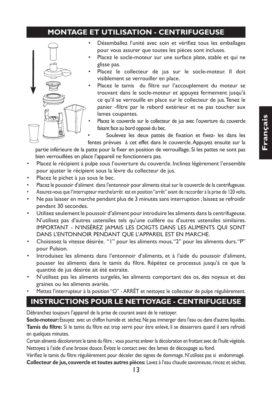 Instructions pour le nettoyage - centrifugeuse | Nesco JB-50 User Manual | Page 16 / 34