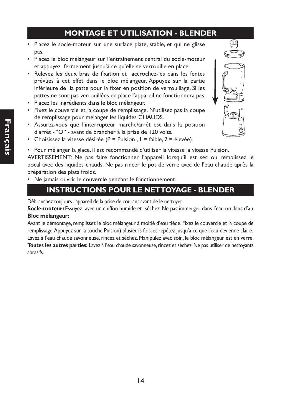Instructions pour le nettoyage - blender | Nesco JB-50 User Manual | Page 17 / 34