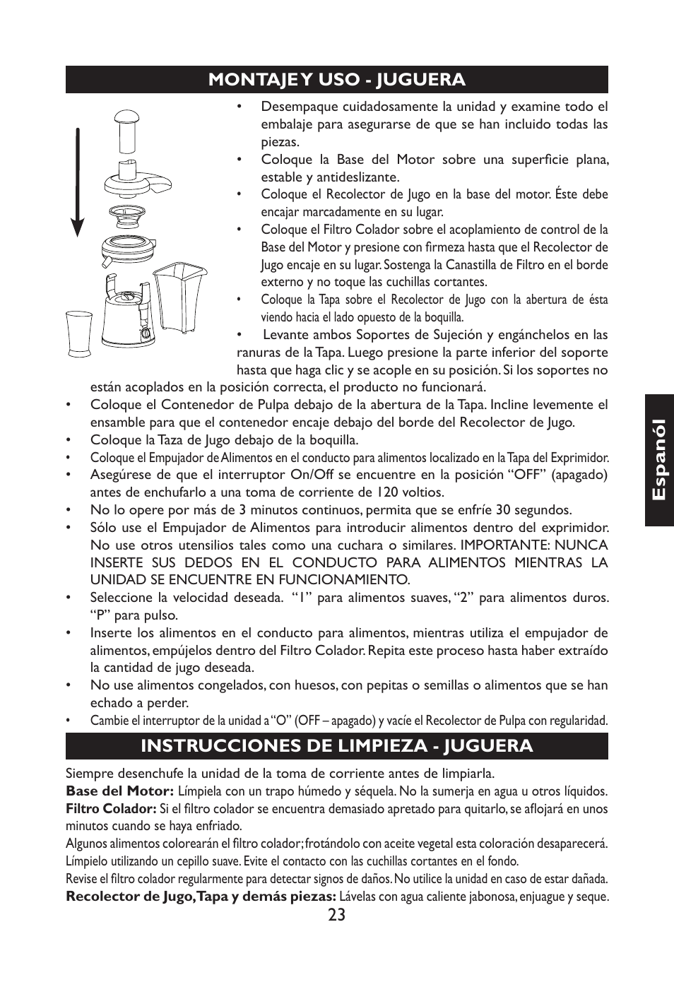 Instrucciones de limpieza - juguera | Nesco JB-50 User Manual | Page 26 / 34