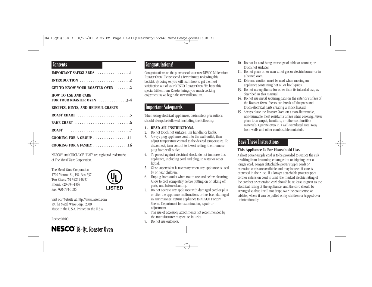 Nesco Roaster Oven User Manual | Page 2 / 20