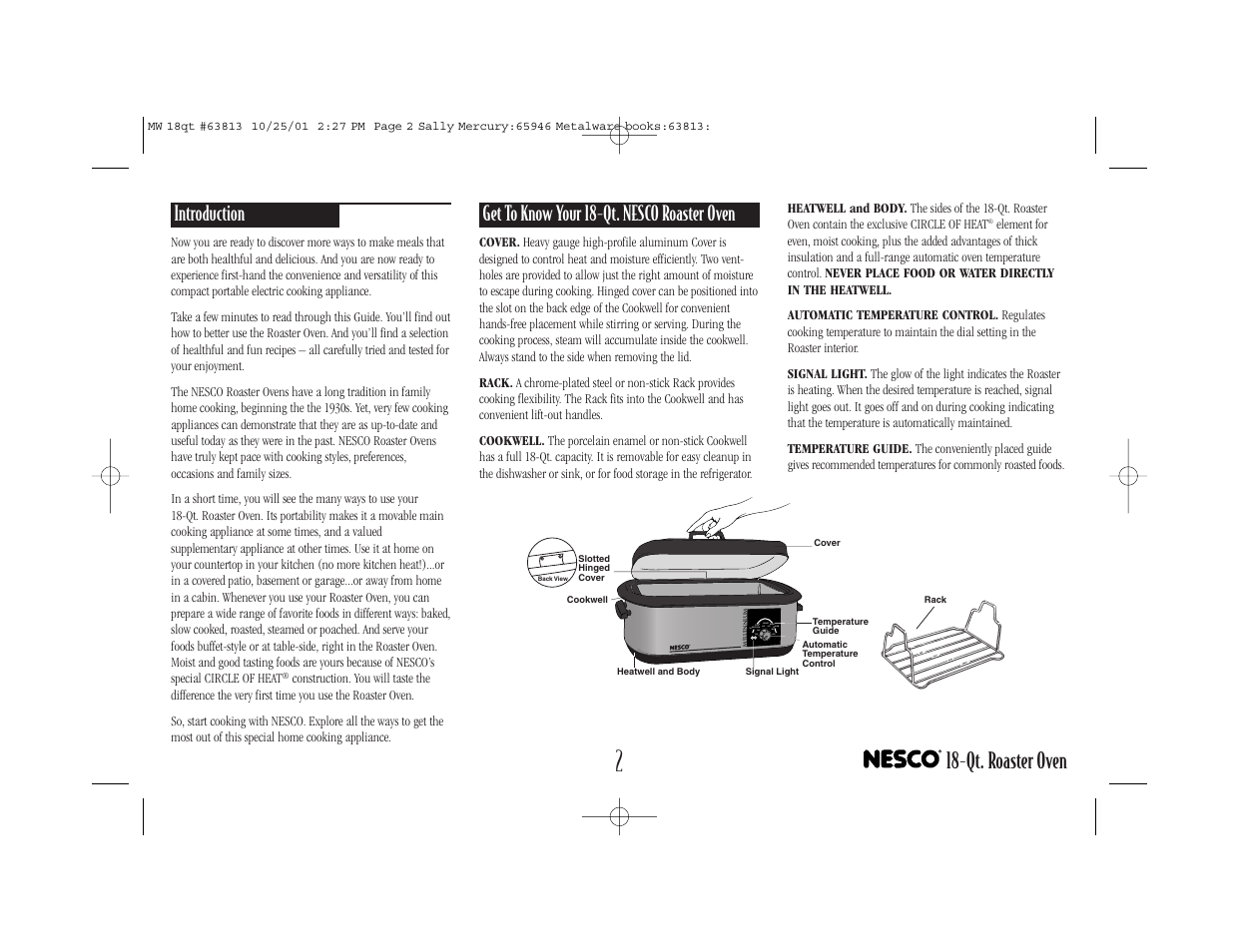 Qt. roaster oven, Introduction, Get to know your 18-qt. nesco roaster oven | Nesco Roaster Oven User Manual | Page 3 / 20