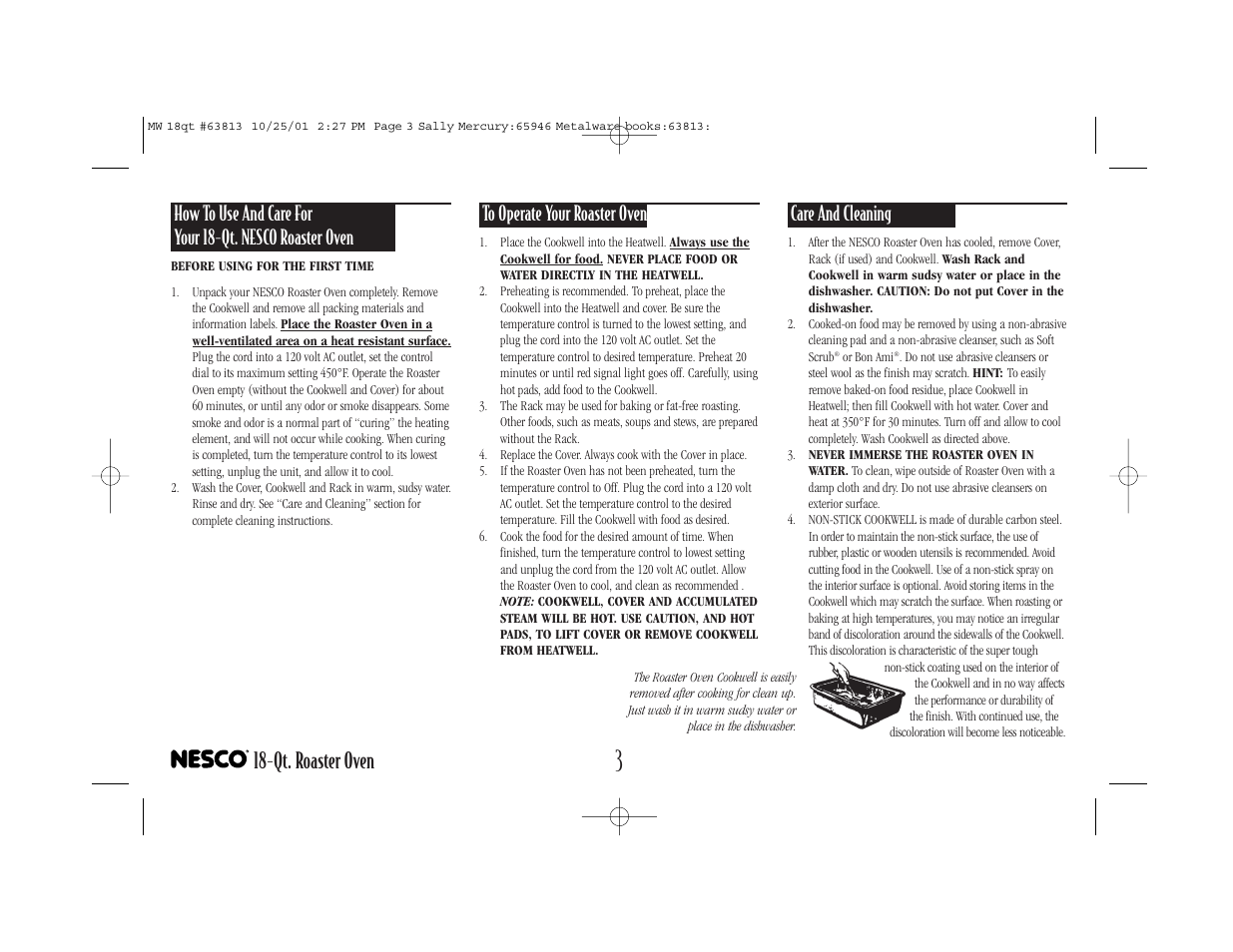 Qt. roaster oven, Care and cleaning | Nesco Roaster Oven User Manual | Page 4 / 20