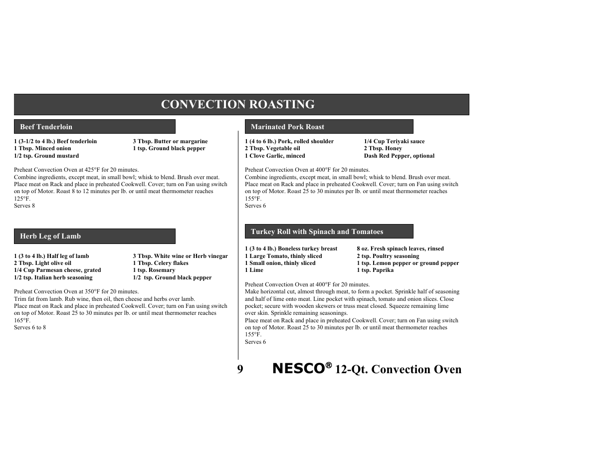 Nesco, Qt. convection oven, Convection roasting | Nesco Convection Roaster Oven User Manual | Page 12 / 32