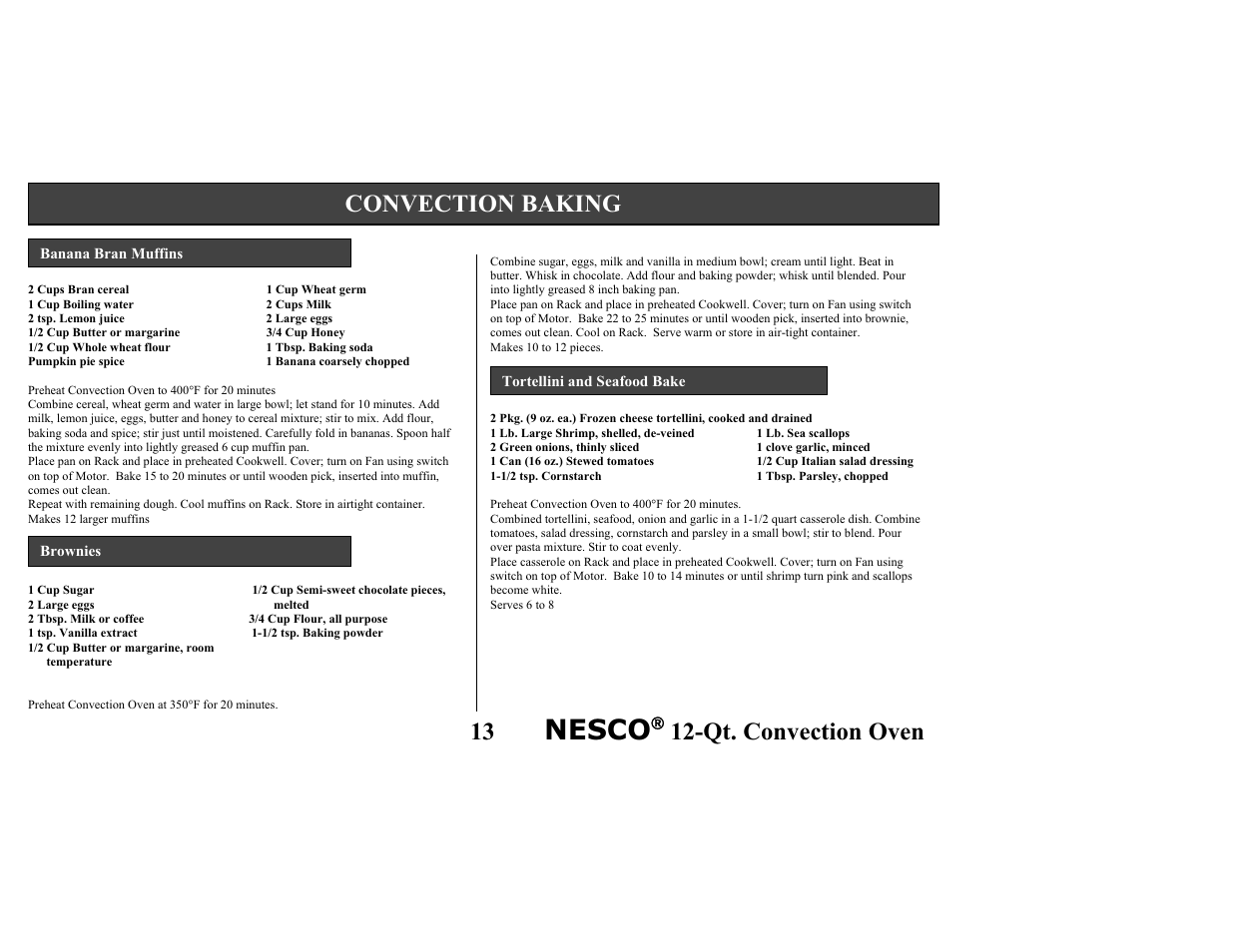 Nesco, Qt. convection oven, Convection baking | Nesco Convection Roaster Oven User Manual | Page 18 / 32