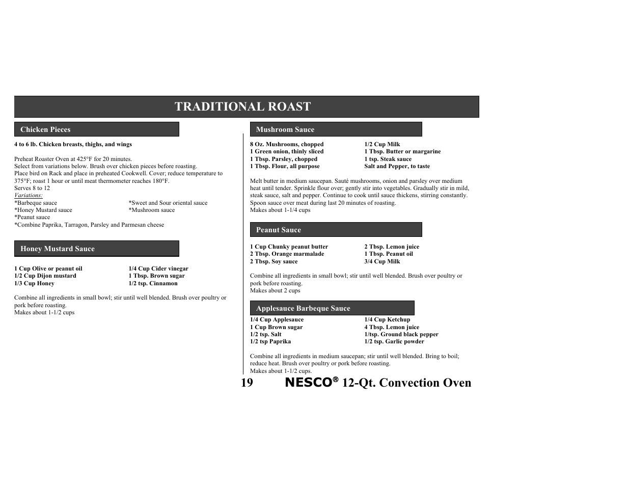 19 nesco, Qt. convection oven, Traditional roast | Nesco Convection Roaster Oven User Manual | Page 24 / 32