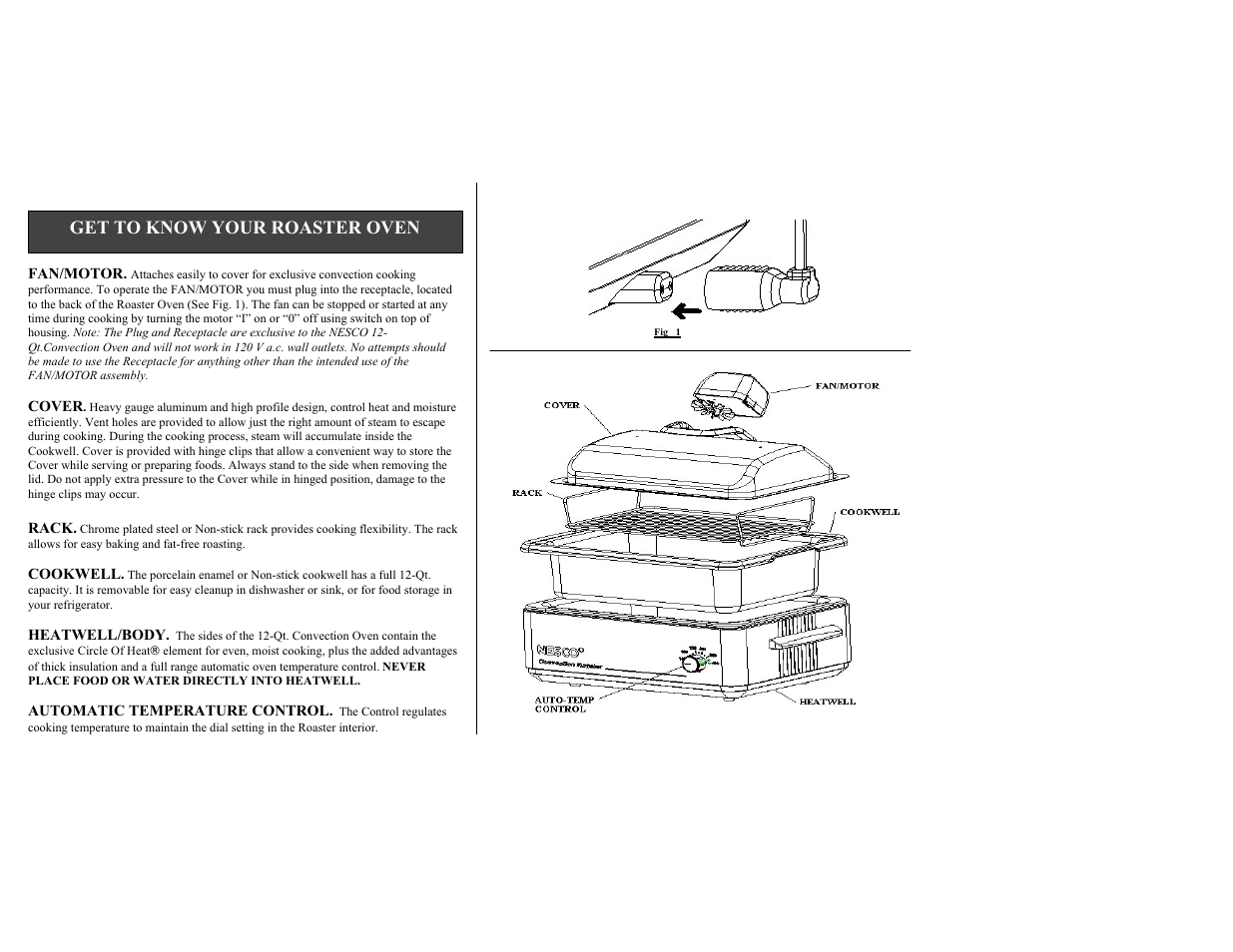 Get to know your roaster oven | Nesco Convection Roaster Oven User Manual | Page 4 / 32