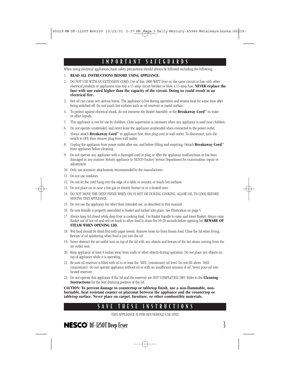 Df-1250t deep fryer | Nesco DF-1250T User Manual | Page 3 / 16