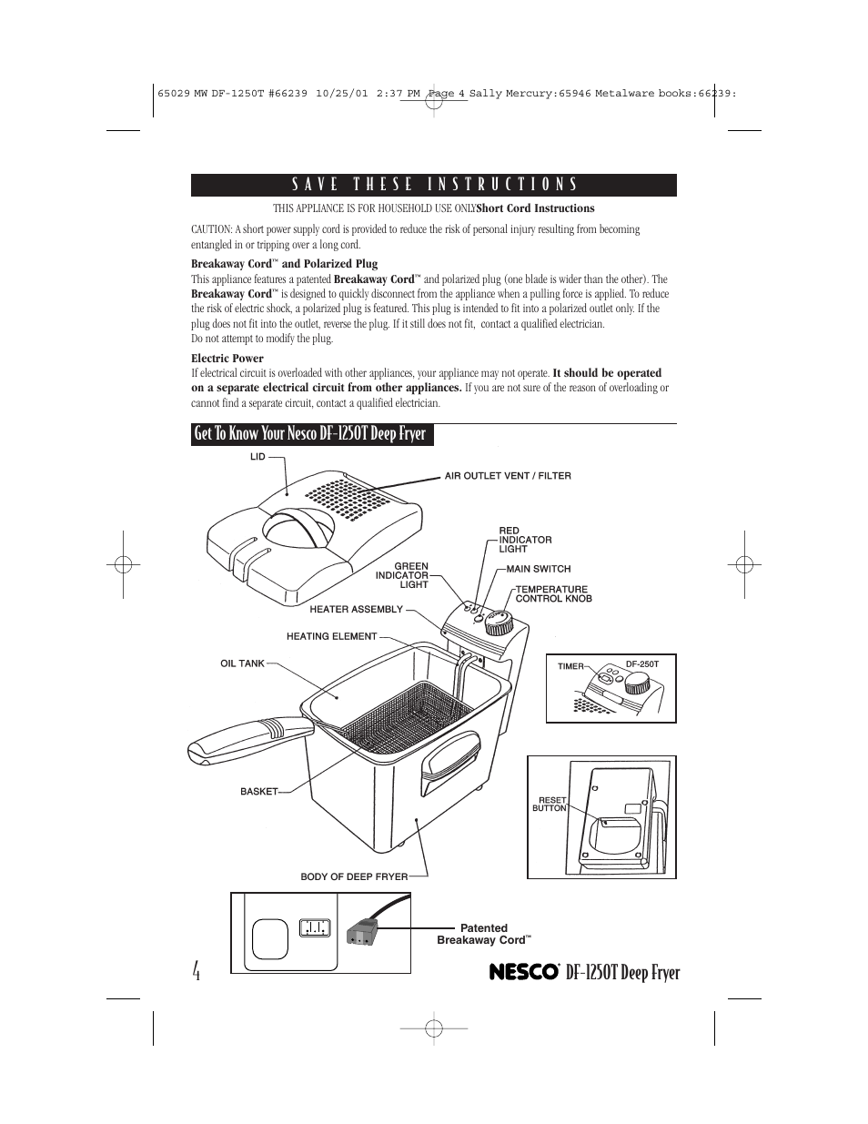 Df-1250t deep fryer, Get to know your nesco df-1250t deep fryer | Nesco DF-1250T User Manual | Page 4 / 16