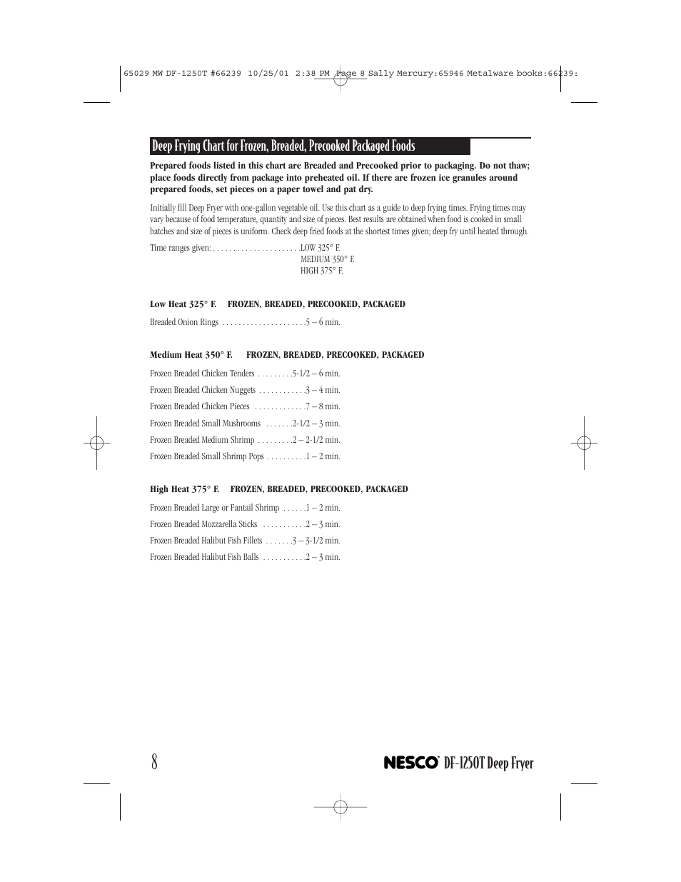 Df-1250t deep fryer | Nesco DF-1250T User Manual | Page 8 / 16