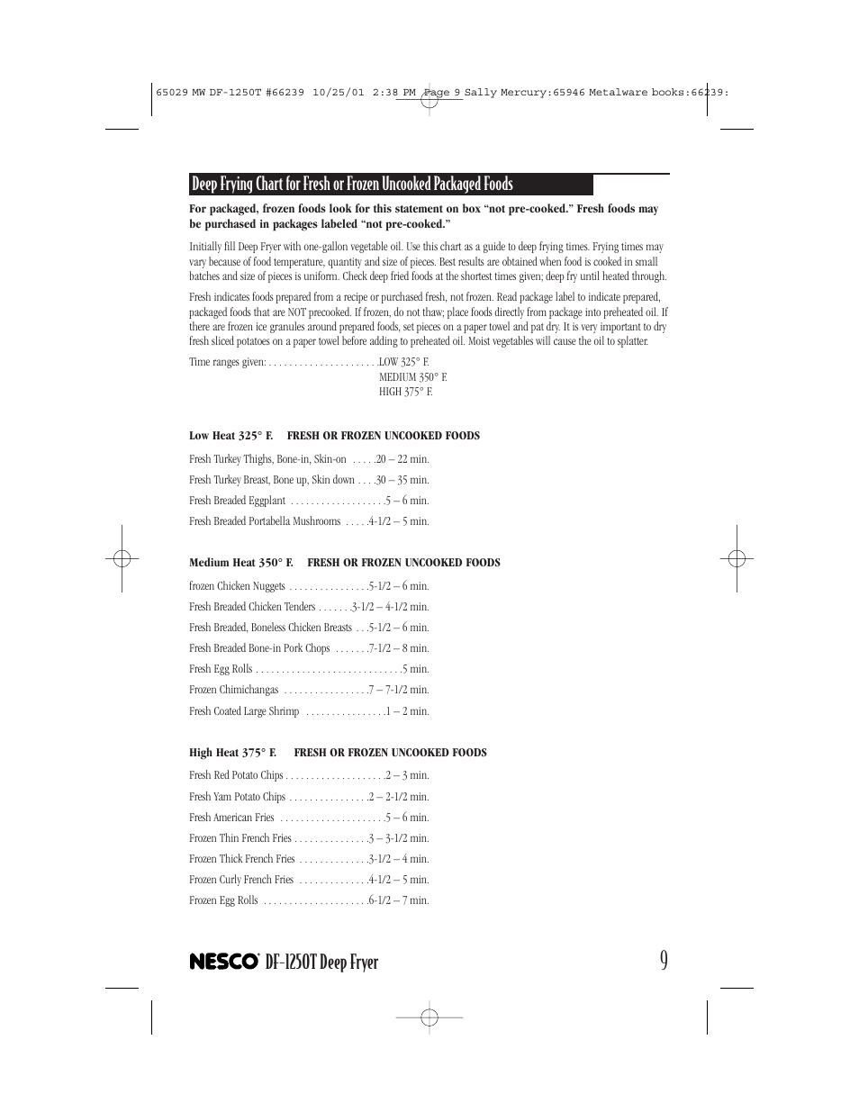 Df-1250t deep fryer | Nesco DF-1250T User Manual | Page 9 / 16