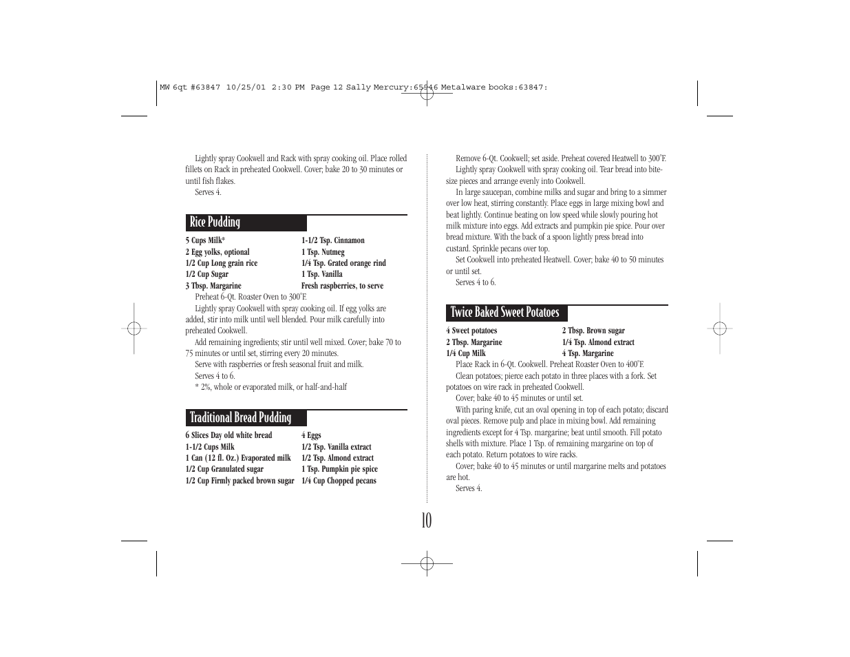 Rice pudding, Traditional bread pudding, Twice baked sweet potatoes | Nesco 6 Qt. Roaster Oven User Manual | Page 12 / 36