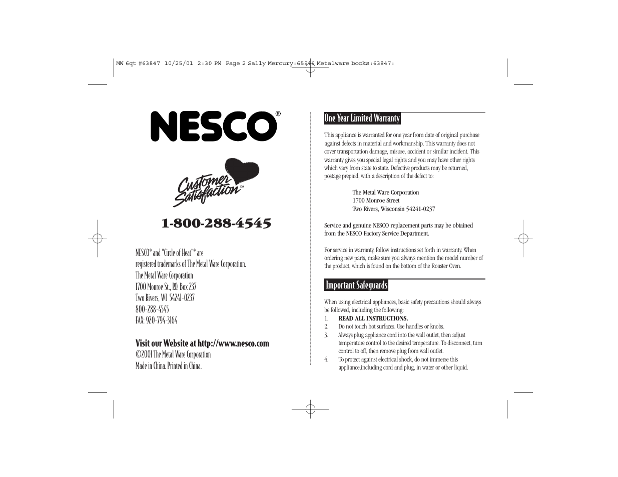 Nesco 6 Qt. Roaster Oven User Manual | Page 2 / 36