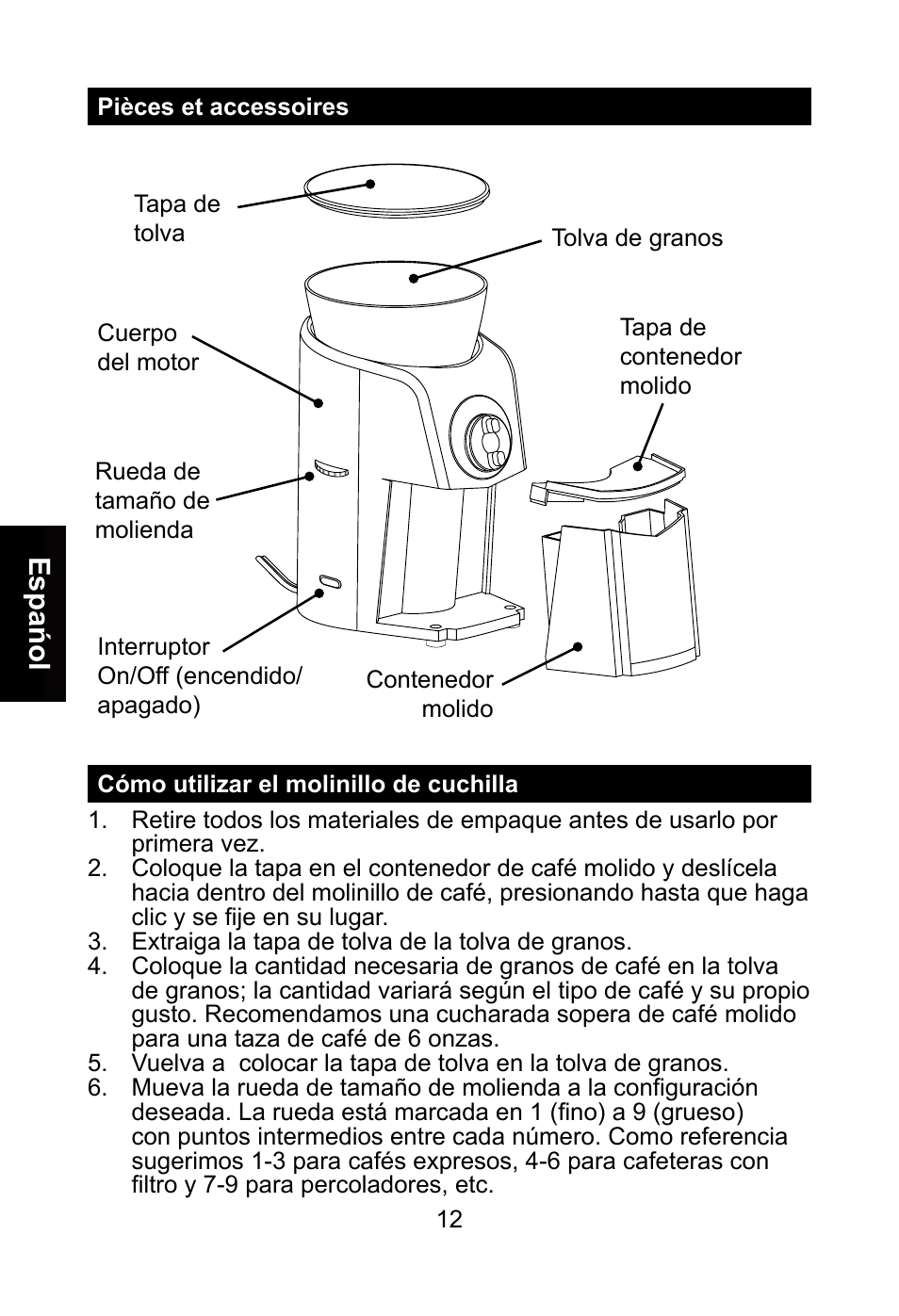 Espańol | Nesco BG-88PR User Manual | Page 14 / 18