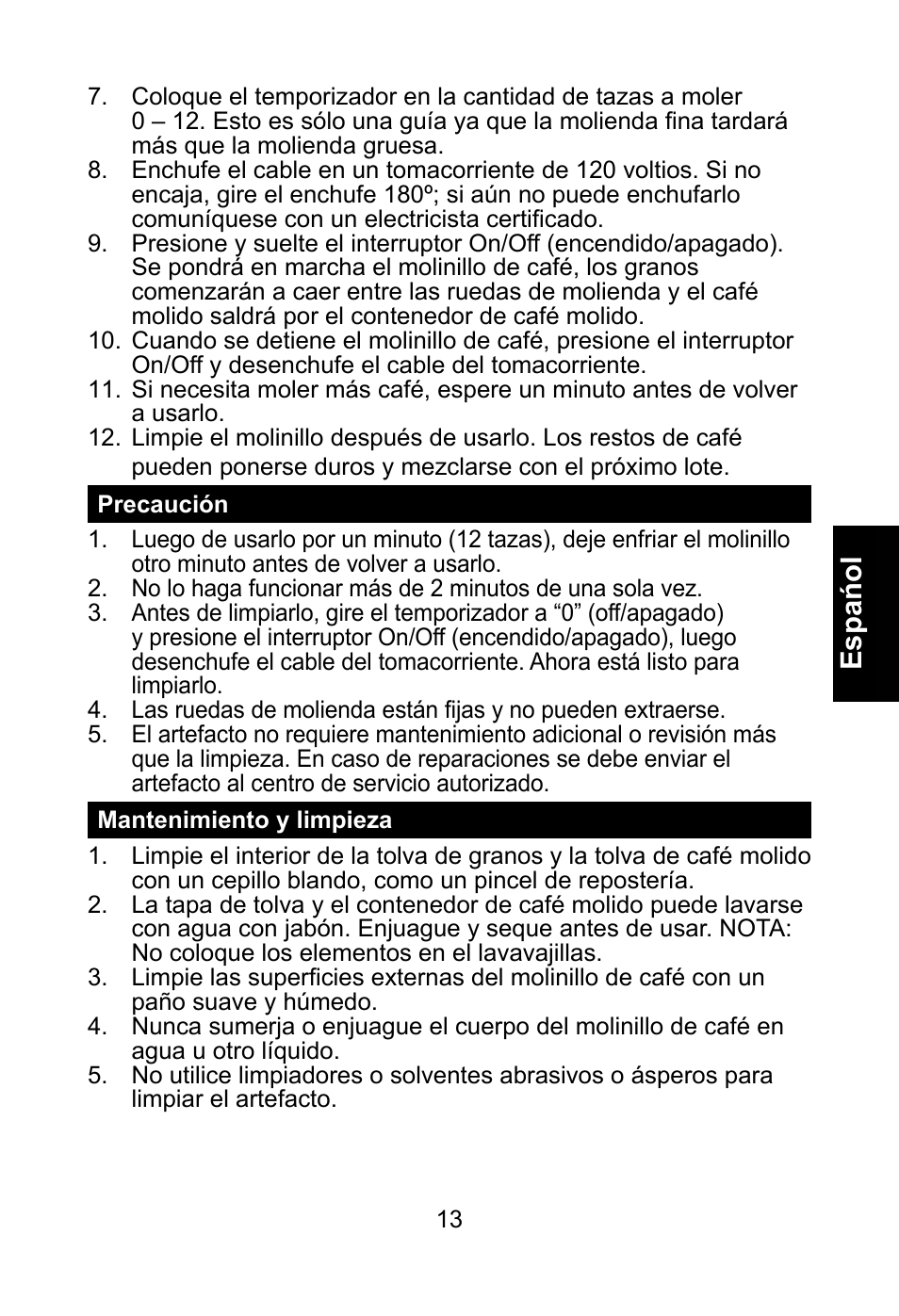 Espańol | Nesco BG-88PR User Manual | Page 15 / 18