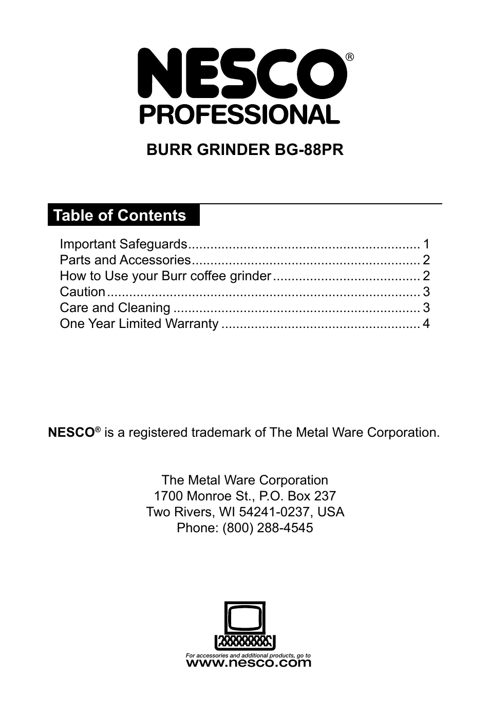 Nesco BG-88PR User Manual | Page 2 / 18