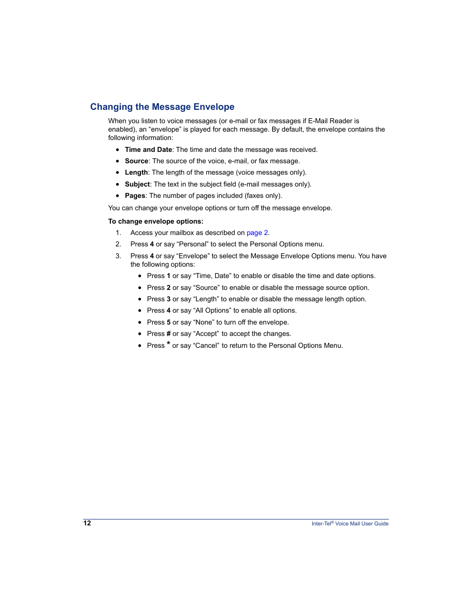Changing the message envelope, Changing, The message envelope” on | Mitel Inter-Tel 5000 User Manual | Page 18 / 32