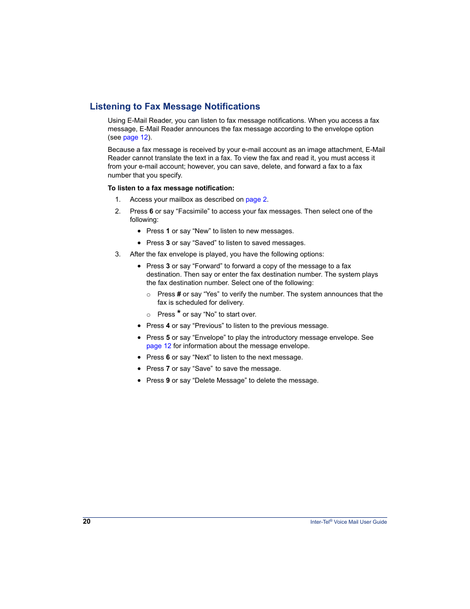 Listening to fax message notifications | Mitel Inter-Tel 5000 User Manual | Page 26 / 32