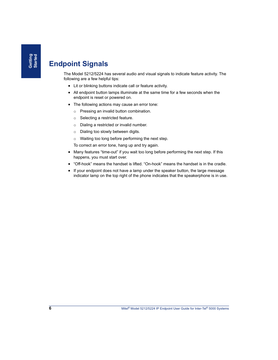 Endpoint signals | Mitel 5212 User Manual | Page 24 / 80