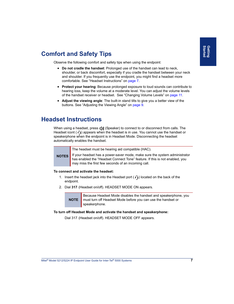 Comfort and safety tips, Headset instructions, Headset instructions” on | Mitel 5212 User Manual | Page 25 / 80