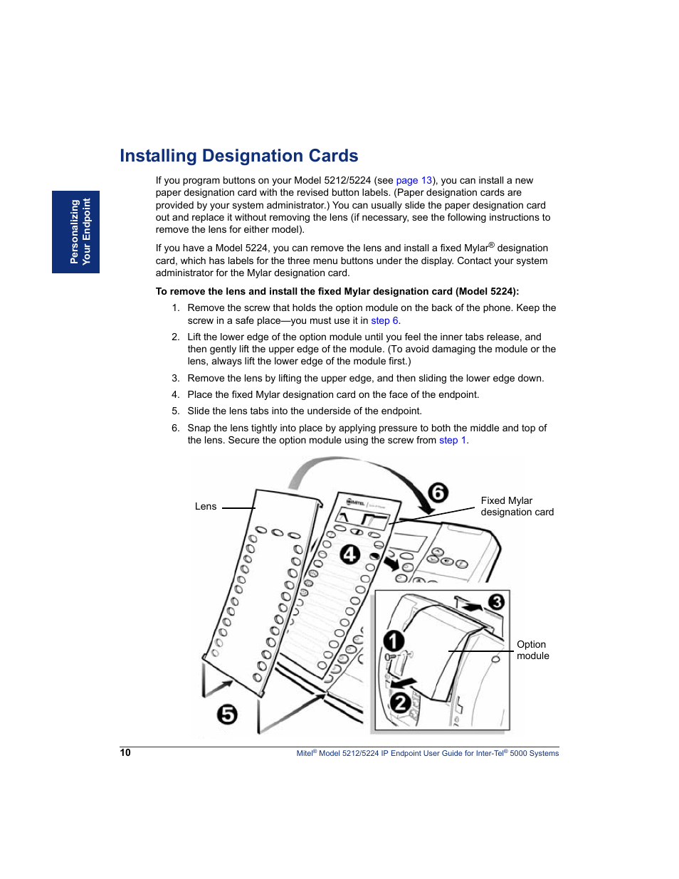 Installing designation cards | Mitel 5212 User Manual | Page 28 / 80