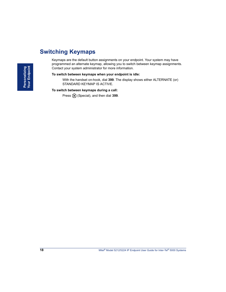 Switching keymaps | Mitel 5212 User Manual | Page 36 / 80