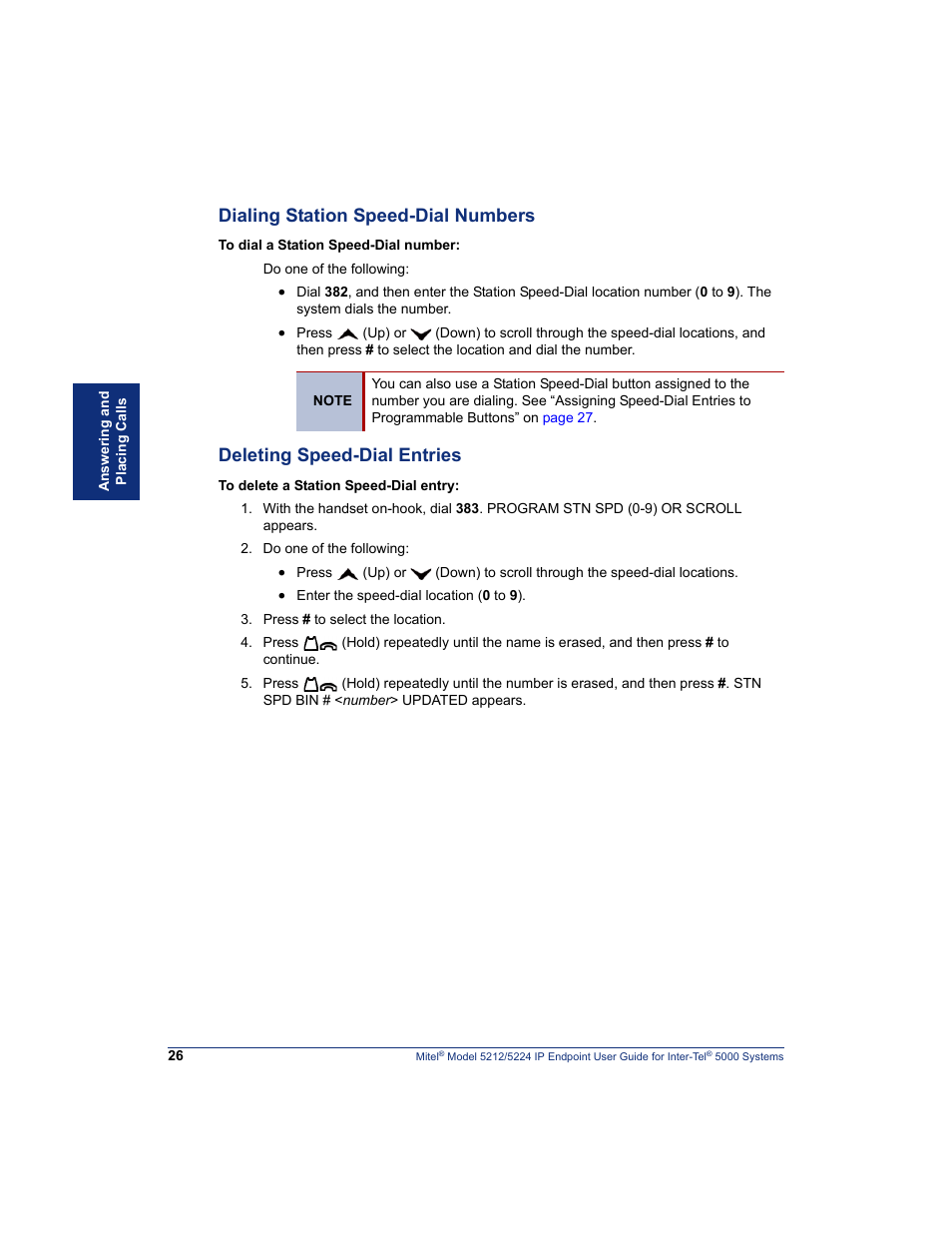 Dialing station speed-dial numbers, Deleting speed-dial entries | Mitel 5212 User Manual | Page 44 / 80