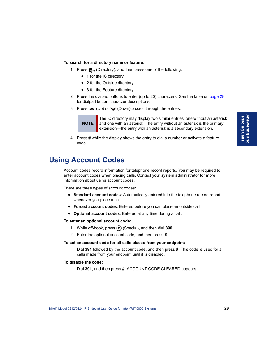 Using account codes, Using account codes” on | Mitel 5212 User Manual | Page 47 / 80