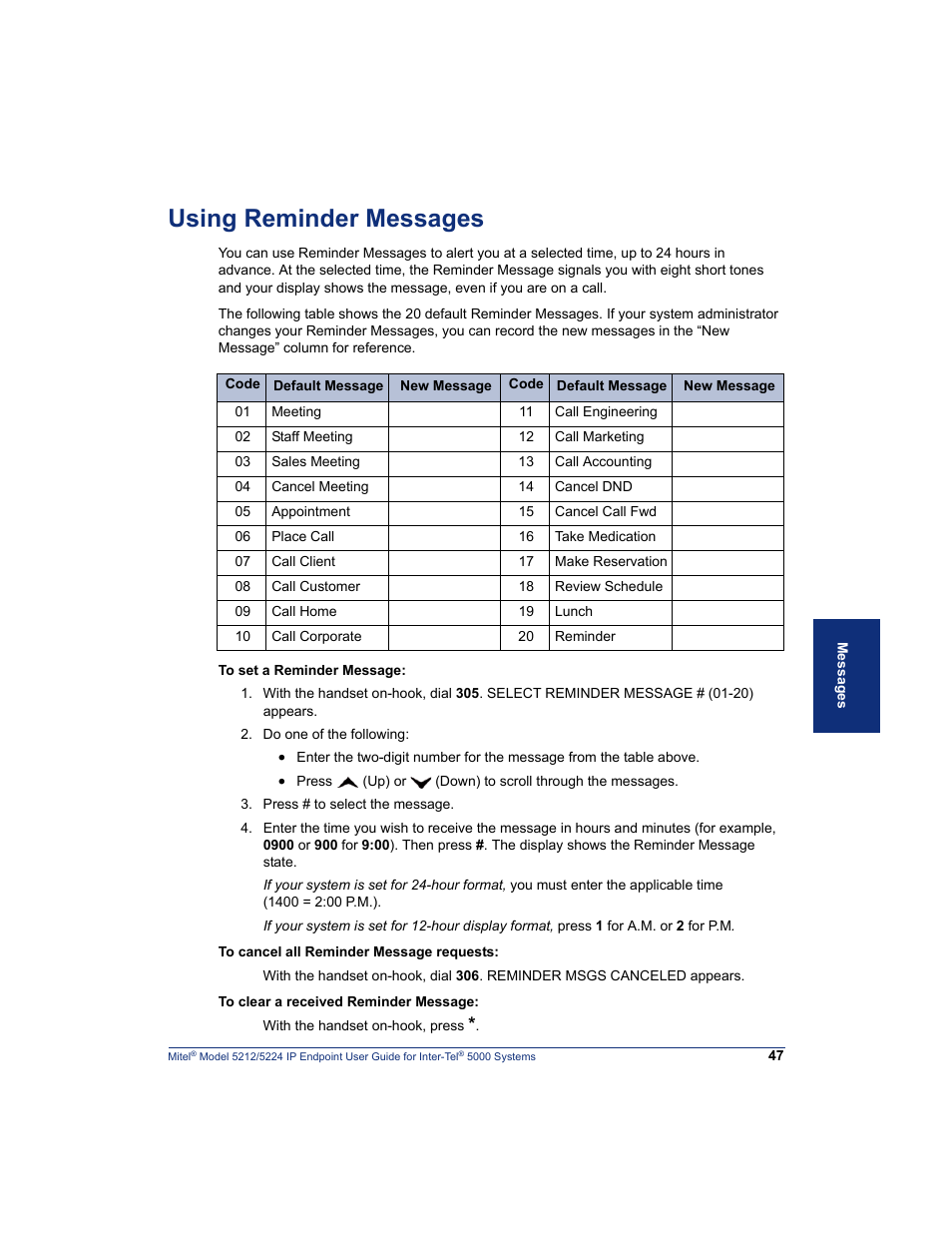 Using reminder messages, E “using reminder messages” on | Mitel 5212 User Manual | Page 65 / 80