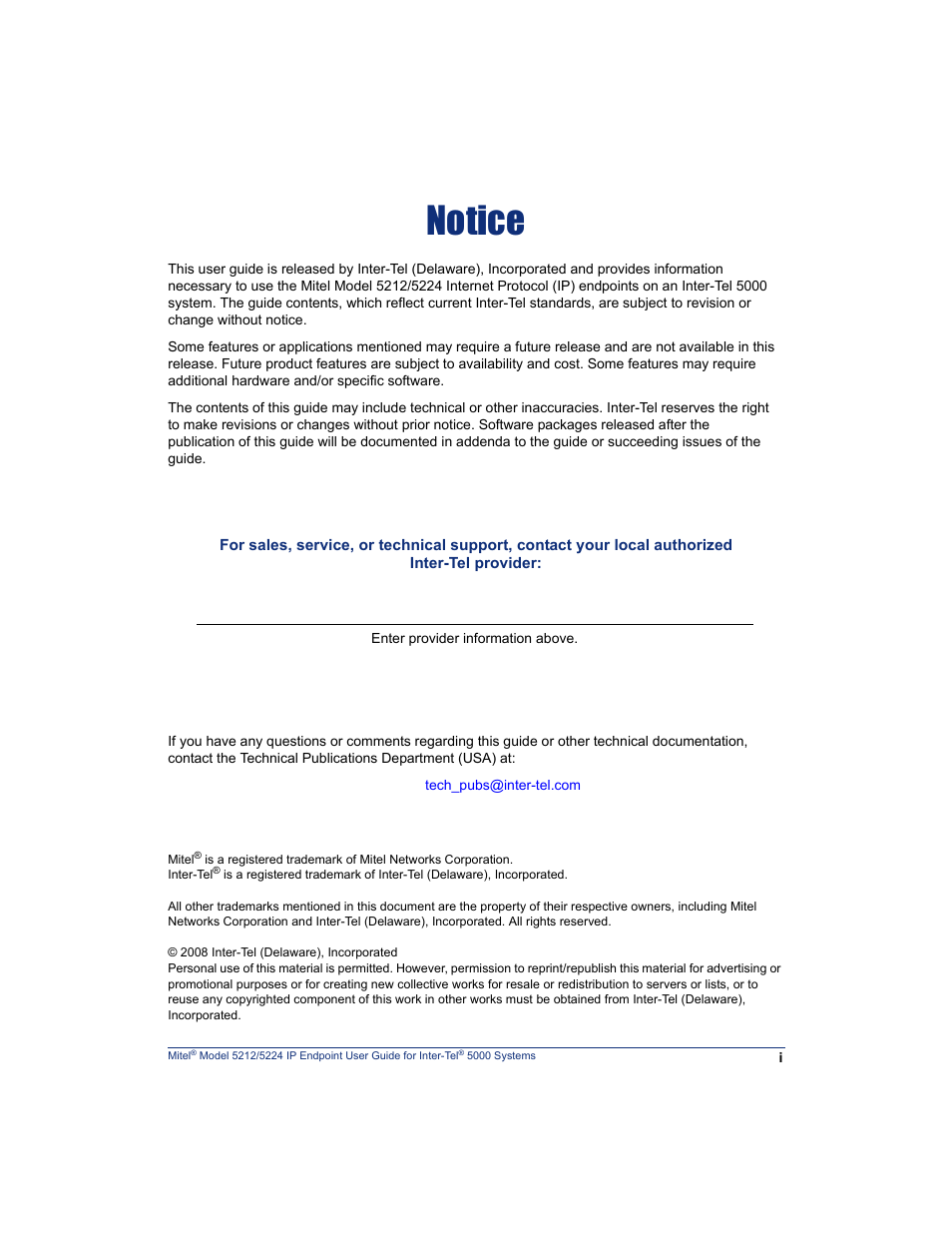 Notice | Mitel 5212 User Manual | Page 9 / 80